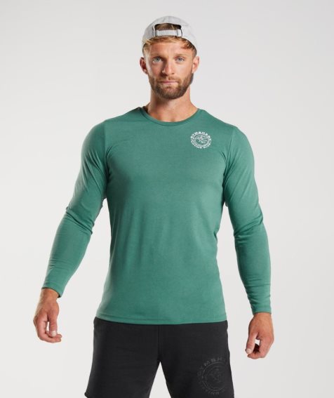 Camiseta Gymshark Legacy Long Sleeve Hombre Verdes | MX 790UAJ